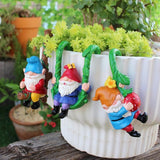 Set of 3 Cute Climbing Gnome Figurines Flower Pot Hugger, Resin Hanging Gnomes Statue Outdoor Decor Fence Ornaments for Patio Lawn Garden Yard (Swing Gnome)