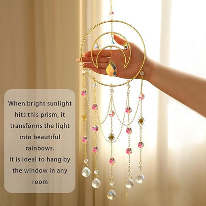 Artilady Suncatcher,Moon Sun Catcher-Large Prism Suncatcher Crystal Wind Chimes for Window Boho Home Garden Backyard Room Ceiling Charming Decor Christmas Birthday Handmade Gift for Women