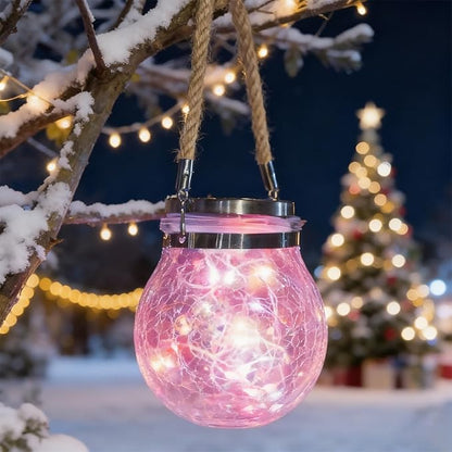 Hanging Outdoor Solar Lights,VGE 2 Pack 30LED Cracked Glass Ball Decorative Lights,Solar Powered Waterproof Landscape Lights with Handle for Tree Yard Garden Patio Fence Holiday Decor(Pingk)