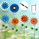 4 Pcs Wind Spinners Outdoor, Small Metal Flower Windmill, Colorful Pinwheels Decorative Garden Stakes for Yard Patio Lawn Garden Decor, 26 x 5 Inches