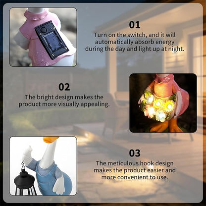 Goose Garden Statue Solar Light, Waterproof LED Decorative Lamp, Outdoor Solar-Powered Yard Art for Garden Patio Pathway Decoration & Housewarming Gift(A Pair)