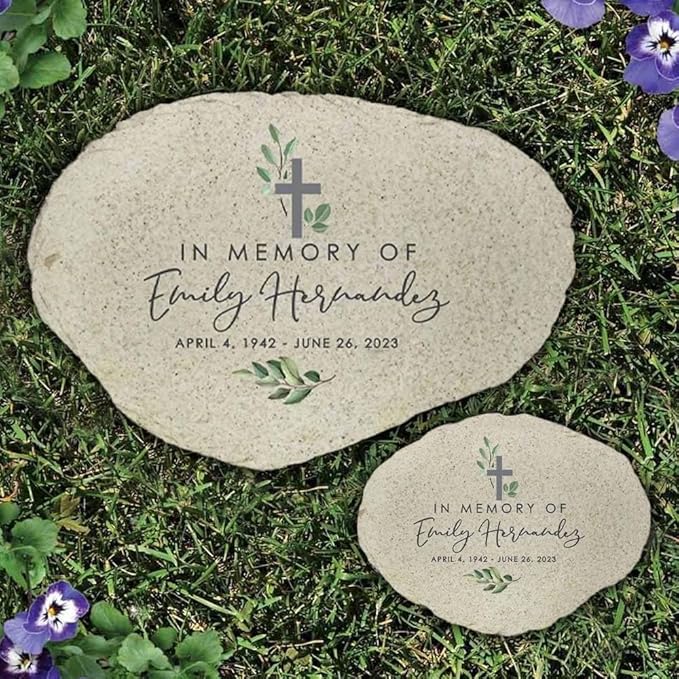 GiftsForYouNow Personalized Memorial Garden Stone, Watercolor in Memory of Flat Garden Stone with Cross, Sympathy Gift, Loss of Loved One