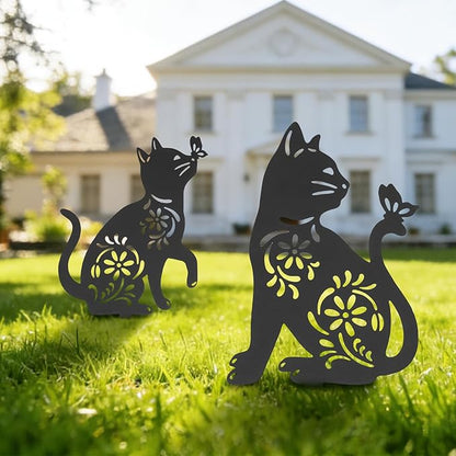 FACULX Cat Metal Decorative Garden Stakes, Rust Proof Cat Metal Black Silhouette Decor Garden Stakes for Yard Patio Lawn Decorations, Cats Outdoor Decor Gifts for Women/Men