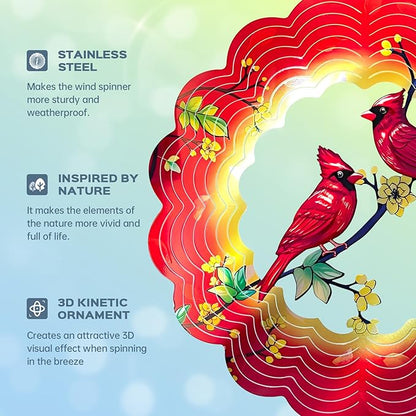 Cardinal Wind Spinner, IDEA SHOW 12Inch Metal 3D Kinetic Metal Wind Spinners, Cardinal Gift for Women, Mom, Garden & Yard Decor Outdoor/Indoor Decoration, Dynamic Art Hanging Sculpture (12In-Cardinal)