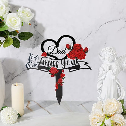 Memorial Plaques Stake Grave Decorations for Cemetery Metal Grave Plaque Stake Markers Sympathy Waterproof Grave Stake Cemetery Decor for Dad Outdoors Garden Personalized