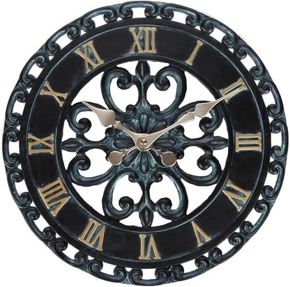 Lily's Home Hanging Verdigris Wall Clock, Ideal for Indoor or Outdoor Use, Makes a Great Housewarming Gift, Black (13.5 Inches)