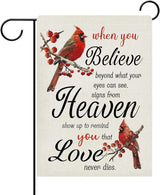 Dyrenson Memorial Cardinal Decorative Garden Flag, When You Believe Beyond What Your Eyes Can See Cemetery Yard Outside Home Decoration, Red Berry Burlap Outdoor Small Decor Double Sided 12 x 18