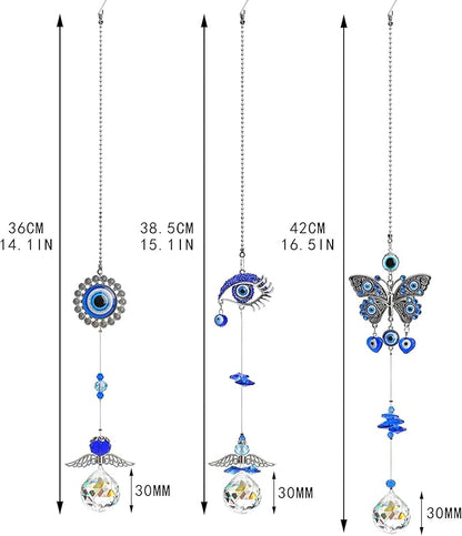 3pcs Evil Eye Suncatchers with Crystal Prism Balls Window Hanging Decoration Ornament Sun Catchers Rainbow Maker Pendant