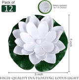 12PCS Waterproof Floating Lotus Light, 5 Inch Floating Lily Flower Water Activated Artificial Flowers Battery Operated Warm White Light for Wedding Pool Anniversary Garden Decor