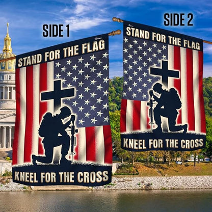 American Flag-Stand For The Flag Kneel For The Cross Veteran Flag TQN2527F, House Flag (29.5" x 39.5")-USA Flags Premium Polyester-Decorative Indoor Outdoor Flag