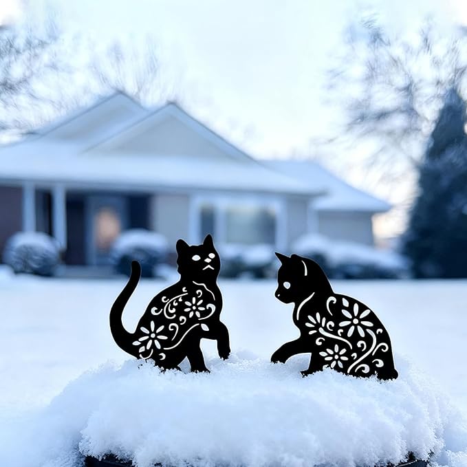 Metal Garden Stakes Decorative, Black Cat Silhouette Yard Decorations Outdoor Decor Patio Lawn Ornament Art for Women/Men/Cat Lovers Gifts