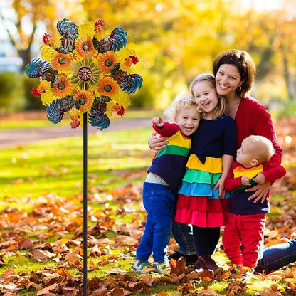 DREAMYSOUL Metal Sunflower and Rooster Fall Wind Spinners, Fall Decorations Outdoor, Kinetic Wind Spinners for Farmhouse Garden Lawn Yard Decor, Harvest Thanksgiving Gifts