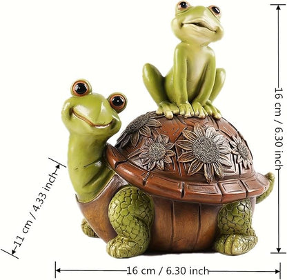Resin Frog and Tortoise Garden Statue, Green Frog Tortoise Figure for Outdoor Decor Yard and Garden Decoration Resin Sculpture (Frog and Tortoise)