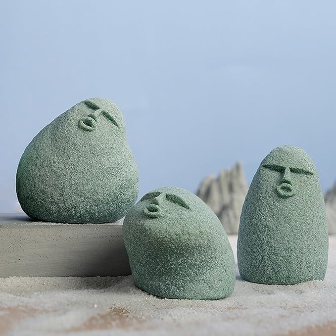 Cute Stone Primitive Man Figurine: Funny Stoneman Statue for Outdoor Decor, Carving Face Garden Home Decoration Fish Tank Ornament - Set of 3