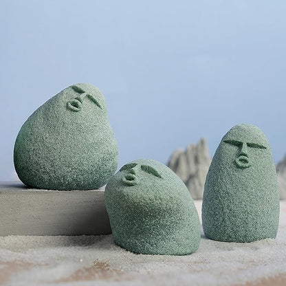 Cute Stone Primitive Man Figurine: Funny Stoneman Statue for Outdoor Decor, Carving Face Garden Home Decoration Fish Tank Ornament - Set of 3