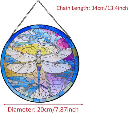 Stained Glass Window Hanging,20cm/7.87inch Dragonfly Hand-Painted Sun Catcher Garden Hangings Christmas Mother's Day, Valentine's Day Ornaments Festival Gift (B Style)