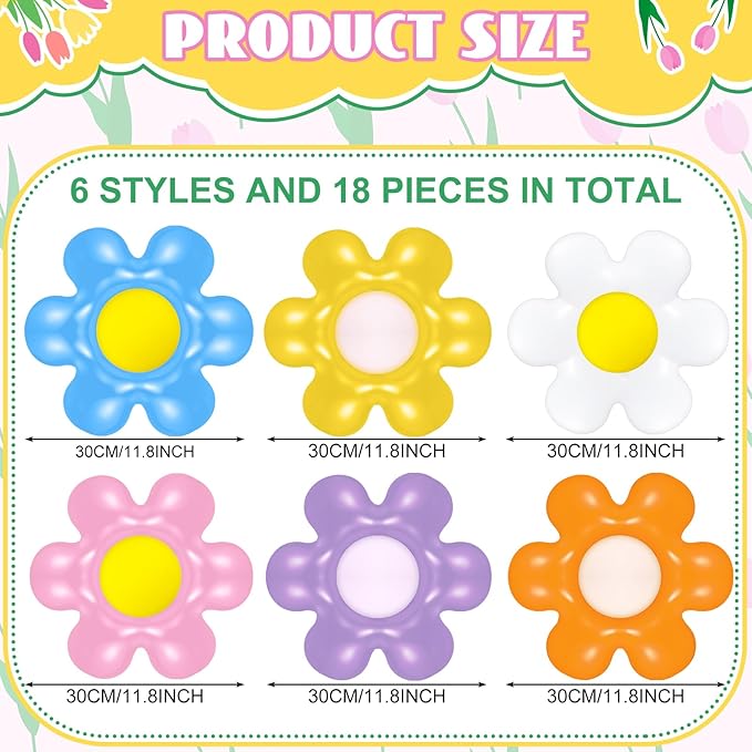 18 Pcs Spring Daisy Flower Inflatable Balls Blow up Daisy Flower Inflatable Decoration Colorful Spring Inflatable Hanging Ornament Flower Shape PVC Yard Decors for Indoor Outdoor (Modern)