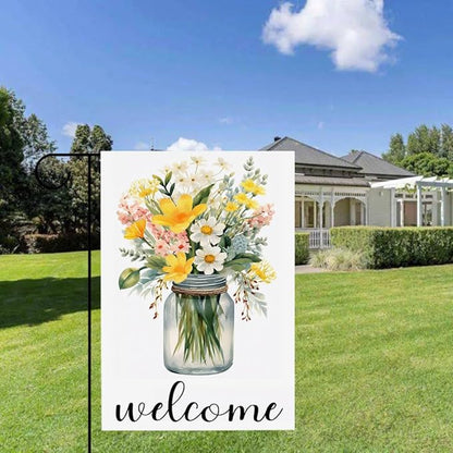 Gkyygk Welcome Flower Mason Garden Flag 12x18 Double Sided Banners Yard Flag Welcome Seasonal Farmhouse Yard Outside Decoration