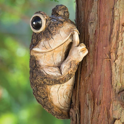 Bits and Pieces Keep Quiet Frog Tree Peeker - Adorable Tree Sculpture - Garden Decoration - Yard Art