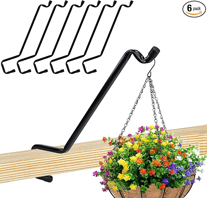 6-Pack Heavy Duty Swivel Deck Hook Rail Hanger for Hanging Bird Feeders, Plants, Wind Chimes, Lanterns - Fits Rails 2x4, 2x6 and 2x8