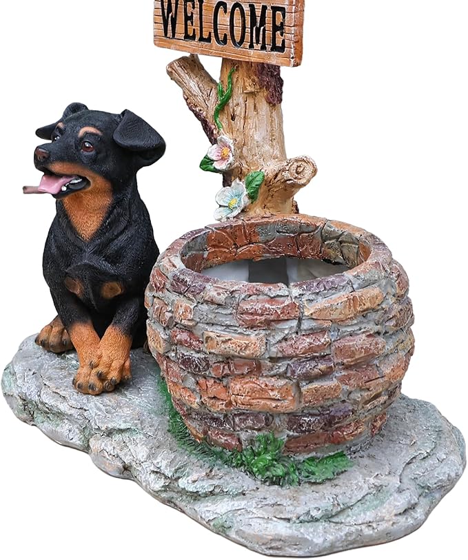 Solar Light Animal Outdoor Statue Planter with Welcome Sign, Resin Garden Sculpture Flower Pot for Patio Lawn Porch Yard Courtyard Decor, Weather-Resistant Decorative Figurine Accent (D)