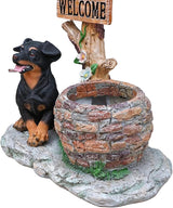 Solar Light Animal Outdoor Statue Planter with Welcome Sign, Resin Garden Sculpture Flower Pot for Patio Lawn Porch Yard Courtyard Decor, Weather-Resistant Decorative Figurine Accent (D)