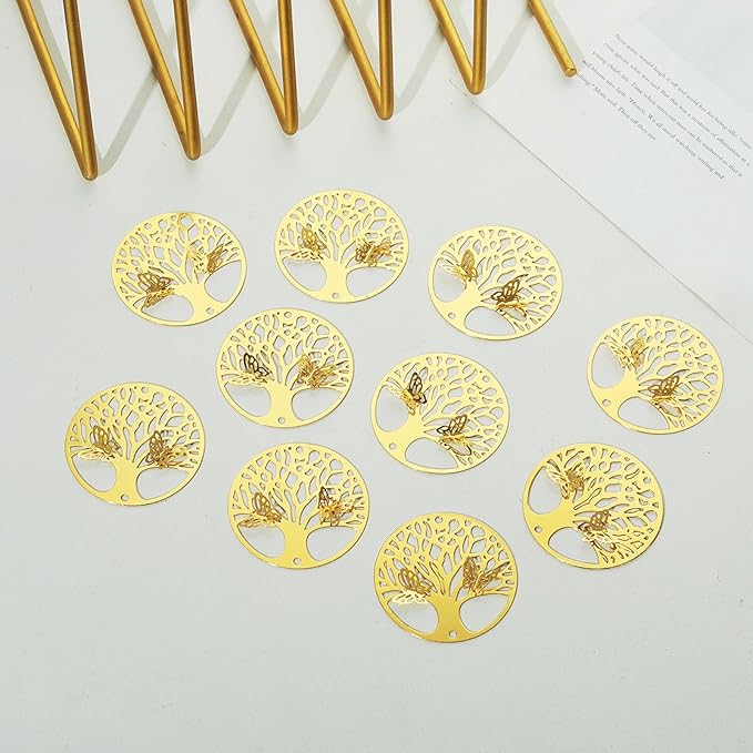 10pcs Gold Tree of Life Hanging Suncatcher Parts Window Pendant DIY Metal Ornament DIY Hand-Crafts Gifts