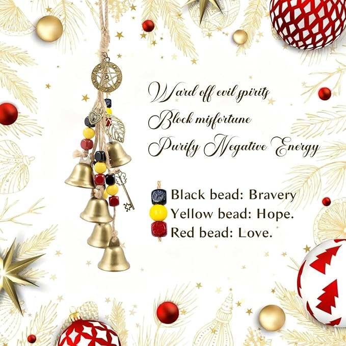 Witch Bells Protection for Door Knob, 13" Hanger Wind Chimes, Christmas Bells for Witchy Home Decor, Witchy Things Clear Negative Energy Witchcraft Supplies (Love, Hope, Strength)