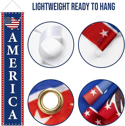 4th of July Decorations - Fourth of July Decorations - Patriotic Porch Signs Banners for Front Door - 2 Pack Hanging Flags for Independence Day 1776-2026 250th US Birthday Indoor Outdoor Decor
