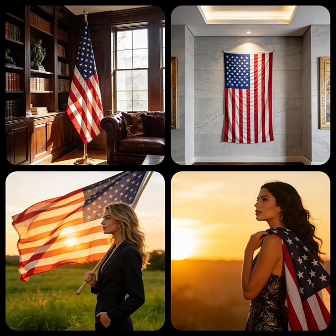 American Flag 4X6 Ft, Multipurpose Heavy Duty US Flag, 4 Brass Grommets, Handmade Embroidered Stars & Sewn Stripes, UV Resistant Outdoor Flag, Indoor Wall Hanging for Bedroom, Patio, Porch