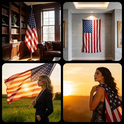 American Flag 4X6 Ft, Multipurpose Heavy Duty US Flag, 4 Brass Grommets, Handmade Embroidered Stars & Sewn Stripes, UV Resistant Outdoor Flag, Indoor Wall Hanging for Bedroom, Patio, Porch