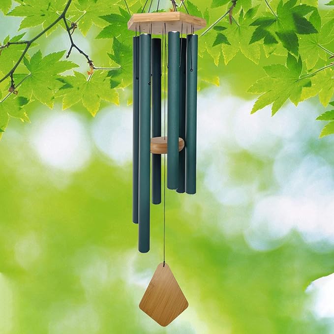 Wind Chimes Deep Tone Outdoor with Hook for Mother's Day/Housewarming/Christmas, Memorial Wind Chimes for Patio, Garden, Yard, Home Decor, Green