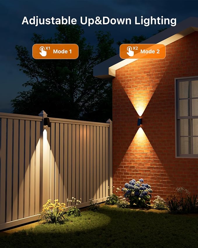 8 Pack Solar Powered Fence Lights Outdoor Waterproof Wall Mount Up and Down LED Decorative Lamps for Outside Patio, House, Backyard, Porch, Deck, Garden with Bright Lens Easy to Install (Warm White)