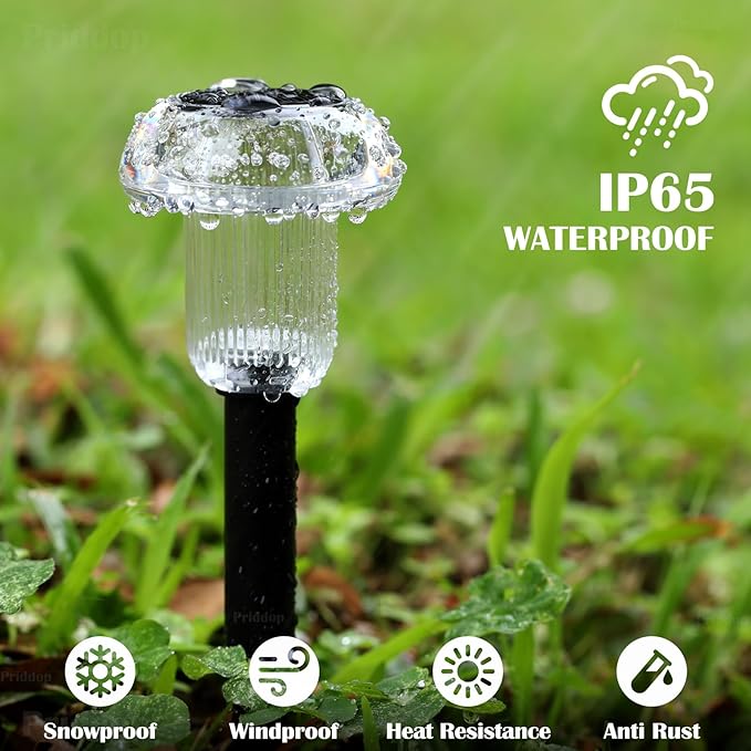 Priddop Solar Lights Outdoor Pathway Waterproof 12 Pack Color Changing LED Acrylic Mushroom Decorative Garden Lights for Yard Landscape Patio Outside Decorations