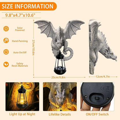 Dragon Tree Hugger Garden Statue - Resin Dragon Figurine Wall Hanger Sculptures Decor with Solar Lantern Lights, Outdoor Waterproof for Balcony Wall Porch Yard, Gifts for Mom Women Mother's Day