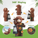 Solar Highland Cow Garden Decoration - Outdoor Waterproof Resin Statues with LED Lantern Lights, Solar Patio Figurines for Yard & Lawn (1-Pack, Auto On/Off), Decor for Inside&Outdoor