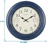 Crosstime 18 Inch Large Outdoor Wall Clock Waterproof with Thermometer & Hygrometer Combo – Vintage Farmhouse Weather Station for Patio, Pool, Garden, Backyard – Blue