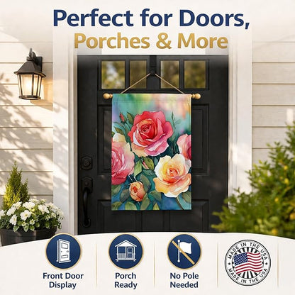 Caroline's Treasures Oklahoma Roses in Watercolor House Flag Large Porch Sleeve Pole Decorative Outside Yard Banner Artwork Wall Hanging, Polyester, House Size, Multicolor