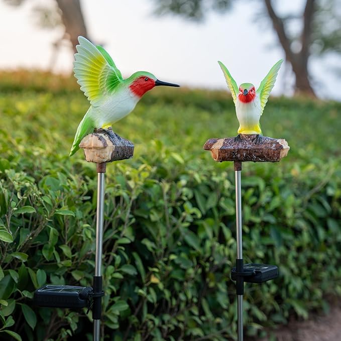Hummingbird Solar Lights for Outside with Simulated Hummingbird Call and Breathing Light Waterproof Hummingbird Statue for Garden Decorative Stakes Lighting, for All Seasons