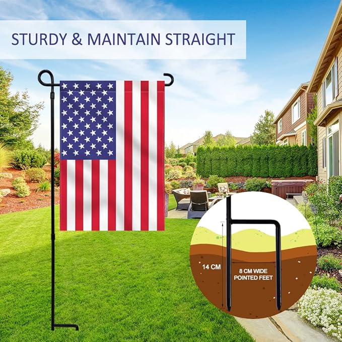 2PC Garden Flag Holder Stand, Premium Yard Flag Holder Weather-Proof Metal Powder-Coated Flagpole with Clip and Stopper for Easter Garden Flag, Spring Garden Flag, Outdoor Garden Decor