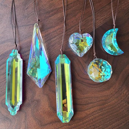 6PCS Crystal Sun Catcher Prisms, AB Colored Suncatcher Crystals Outdoor Indoor Window Hanging Christmas Ornaments Rainbow Maker Prisms for Home Garden Decor