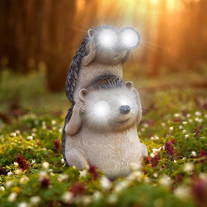 Banax Hedgehog Solar Garden Ornaments, Waterproof LED Garden, Resin Fairytale Art Ornament Outdoor Solar Statues, Hedgehog Statue Gift for Family, Friends & Colleagues Yard Lawn