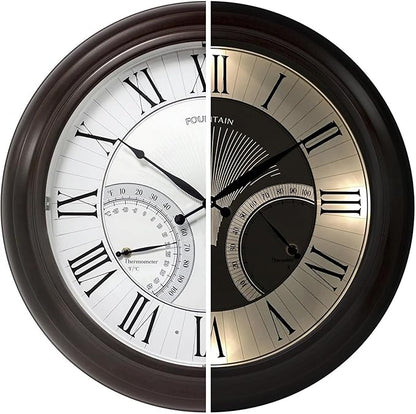 24" Jameson in/Outdoor Lighted Clock, Self-Illuminated, Waterproof, 3 in 1 Weather Station (Thermometer & Hygrometer), Metal Clock, Oil Rubbed Bronze Finish(Night Light)