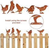 5PCS Metal Birds Fence Decoration, Outdoor Rusty Birds Garden Sculptures and Yard Art, Craft Statue Ornaments Rustic Farmhouse Garden Decor (Style 1)