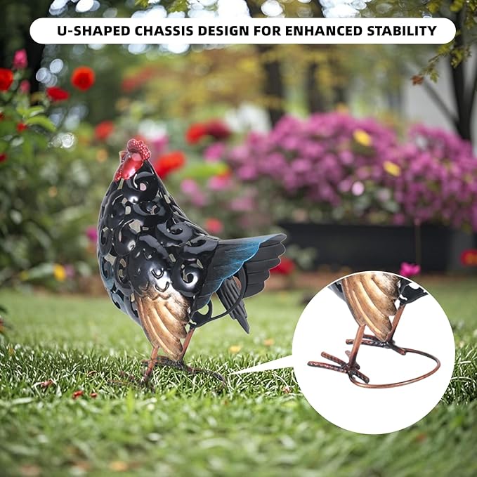Chicken Metal Garden Statues,Backyard Scuplture,Outdoor Decoration, Yard Ornaments Outside Decor Home Deco, Retro Painting,Lifelike Gift for Friends Garden Lover (Hen)