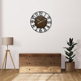 Large Outdoor Clock for Patio - 24 Inch Silent Non-Ticking Outdoor Wall Clock for Garden, Porch, Pool Area - Vintage Farmhouse Wooden & Black Metal Decorative Clock for Living Room, Kitchen