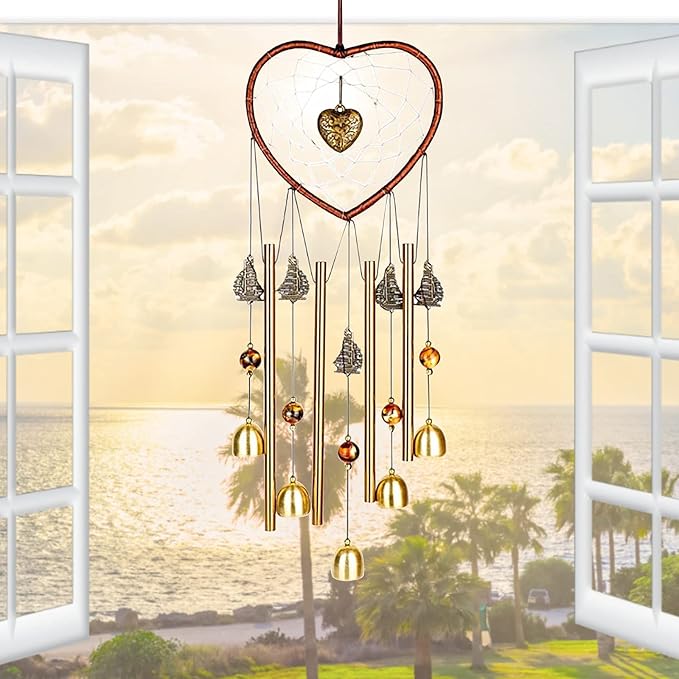 Bwinka Unique Sweet Heart Dream Catcher Wind Chimes Brass Bell for Outdoor Garden Home Hanging Decoration…