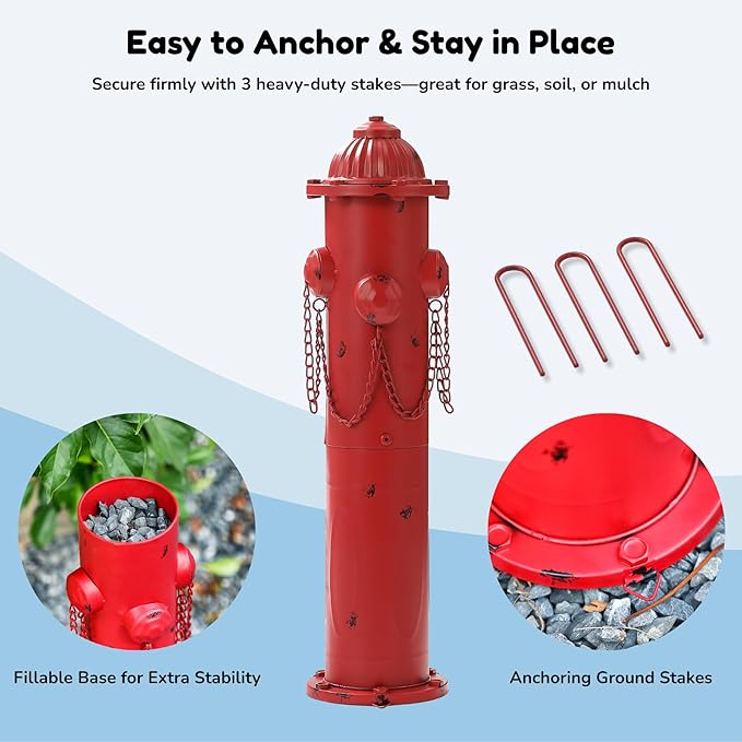 Fire Hydrant for Dogs to Pee On, 24" Metal Dog Fake Fire Hydrant Pee Post Red for Outdoor Training, Pee Pole with Ground Stakes, Fillable Base for Yard, Garden, Patio