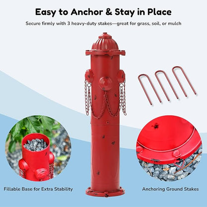 Fire Hydrant for Dogs to Pee On, 24" Metal Dog Fake Fire Hydrant Pee Post Red for Outdoor Training, Pee Pole with Ground Stakes, Fillable Base for Yard, Garden, Patio