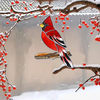 Red Cardinal Decor Stained Glass Bird Window Hanging Suncatcher for Window Decorations Ornament Farmhouse Cardinal Memorial Gifts on Branch for Bird Lovers Mom, Grandma